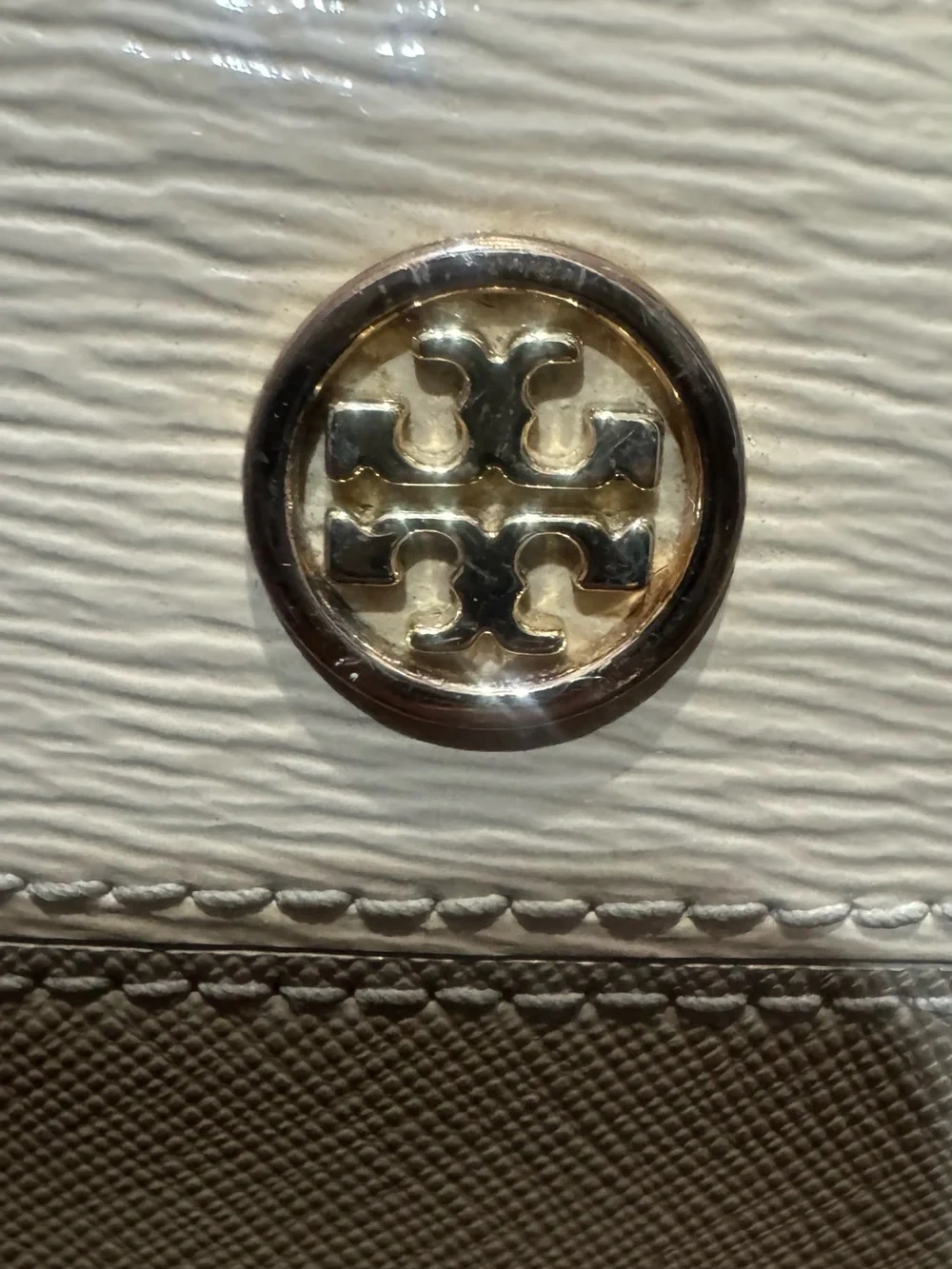 Tory Burch Two-Tone Leather Zip Wallet in Beige